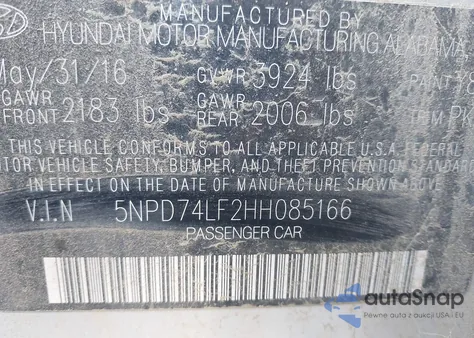 2017 Hyundai Elantra Se from USA, damaged, VIN 5NPD74LF2HH085166